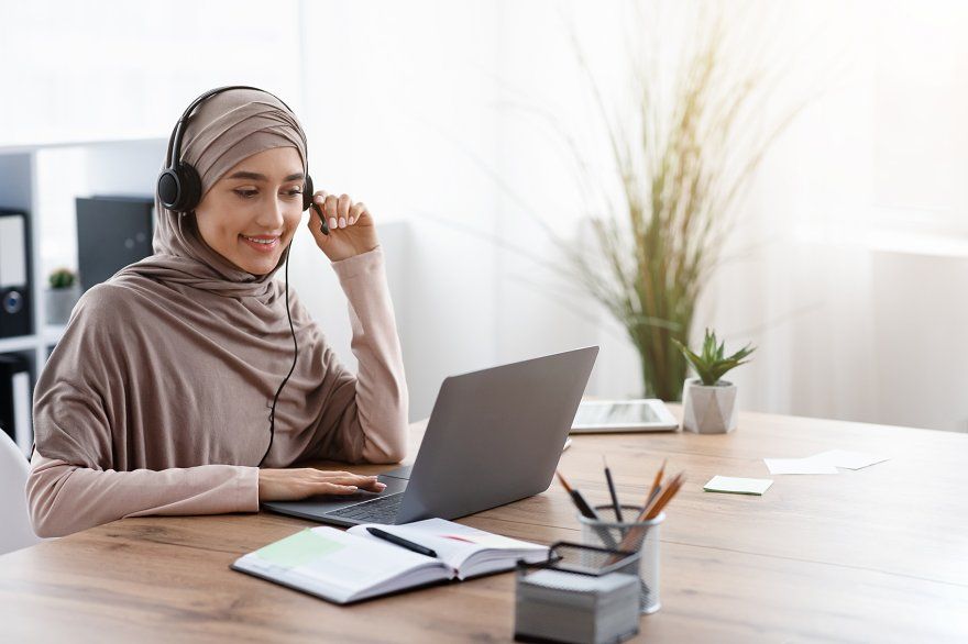 child attending online school class safely