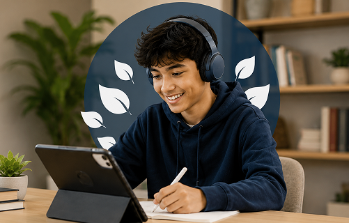 Student receiving online learning support